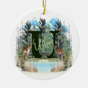 Wasserfarbe Hirsch Personalisiertes Monogramm Buch Keramik Ornament