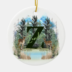 Wasserfarbe Hirsch Personalisiertes Monogramm Buch Keramik Ornament