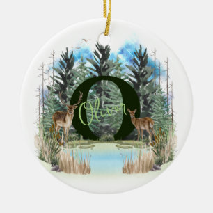 Wasserfarbe Hirsch Personalisiertes Monogramm Buch Keramik Ornament