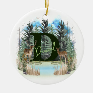 Wasserfarbe Hirsch Personalisiertes Monogramm Buch Keramik Ornament
