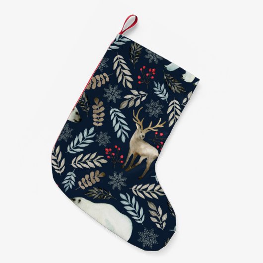 Wasserfarbe Hirschbär Hand gezogen Kleiner Weihnachtsstrumpf (Vorderansicht (hängend))