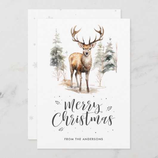 Wasserfarbe Hirsche Kalligrafie Frohe Weihnachten (Vorne/Hinten)