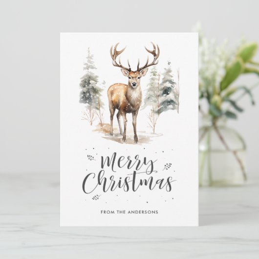 Wasserfarbe Hirsche Kalligrafie Frohe Weihnachten (Stehend Vorderseite)