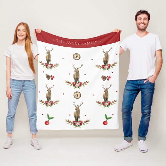 Wasserfarbe Hirsche Weihnachtsbauweise Fleecedecke (Beispiel)