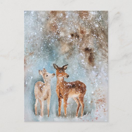 Wasserfarbe Hirsche Weihnachtskarte | festlich Postkarte (Vorderseite)