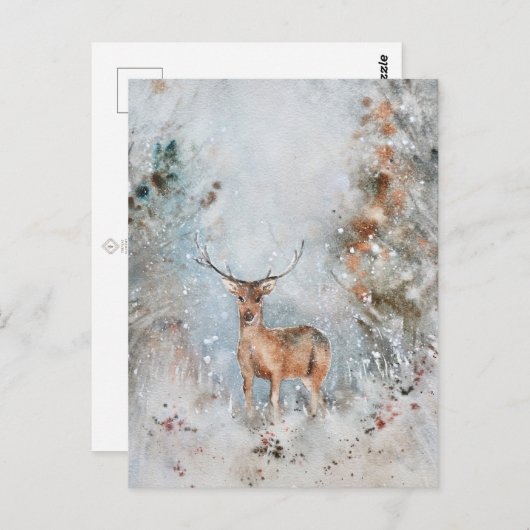 Wasserfarbe Hirsche Weihnachtskarte Postkarte (Vorne/Hinten)