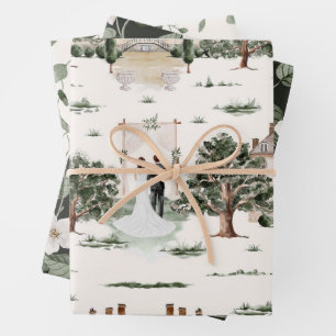 Wasserfarbe Hochzeit Geschenkpapier Set