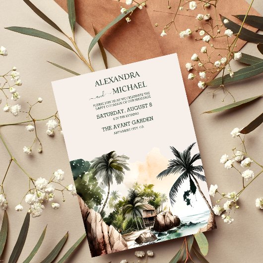 Wasserfarbe Hochzeit in Urlaubsort Einladung