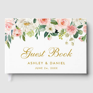 Wasserfarbe Hochzeit Rosa Floral Gold Gästebuch