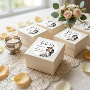 Wasserfarbe Hochzeit Schwarz Braut Bräutigam Forev Runder Aufkleber