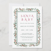 Wasserfarbe Holly Berry Frame Santa Baby Dusche Einladung (Vorderseite)
