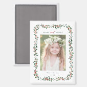 Wasserfarbe Holly Berry Rahmen Merry & Bright Foto Magnet (Vorderseite/Rückseite)