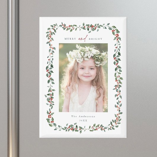 Wasserfarbe Holly Berry Rahmen Merry & Bright Foto Magnet