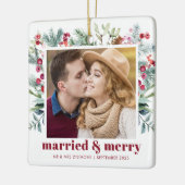 Wasserfarbe Holly Berry Verheiratetes und fröhlich Keramikornament (Links)