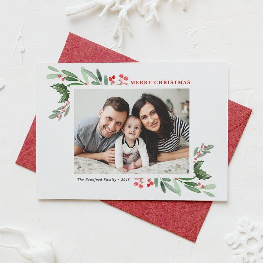 Wasserfarbe Holly Greenery Foto Frohe Weihnachten