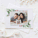 Wasserfarbe Holly Greenery Foto Frohe Weihnachten<br><div class="desc">Frohe Weihnachten! Senden Sie Familie und Freunden Ihre wärmsten Urlaubstage mit dieser individuell gestaltbaren Weihnachtskarte in Aquarellfarbe. Es zeigt Aquarellbilder von Heiligen und festlicher Vegetation. Personalisieren Sie das Foto und Ihre Texte durch das Hinzufügen eines Landschaftstextes. Diese Weihnachtskarte für das Weihnachtsgebäck in Aquarelltönen ist in anderen Fotos erhältlich.</div>
