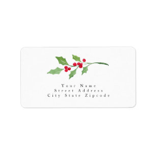 Wasserfarbe Holly Sprigs Adressaufkleber