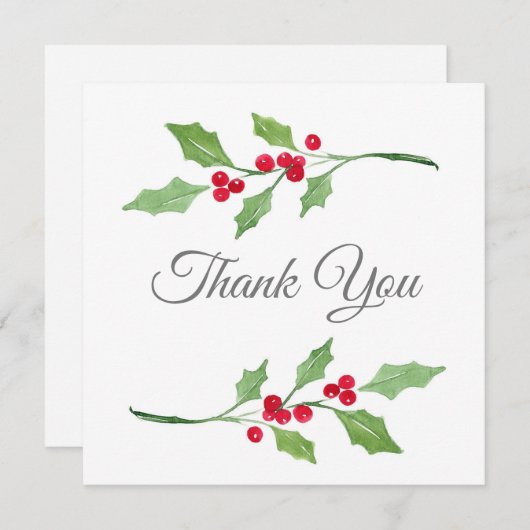 Wasserfarbe Holly Sprigs Dankeskarte (Vorne/Hinten)