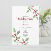 Wasserfarbe Holly Sprigs Einladung (Stehend Vorderseite)
