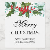 Wasserfarbe Holly und Berries Frohe Weihnachten Weinetikett (Einzelnes Label)