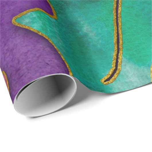 Wasserfarbe Holries Lila grüner Roter Urlaub Geschenkpapier (Rolleneckpunkt)