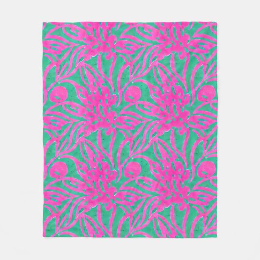 Wasserfarbe Hot Pink Aqua Übergröße Damaskus Inspi Fleecedecke (Vorderseite)