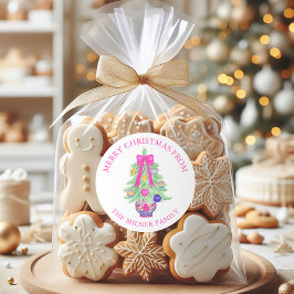 Wasserfarbe Hot Pink Bow Ginger Jar Rücksendeadres Runder Aufkleber