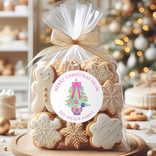 Wasserfarbe Hot Pink Bow Ginger Jar Rücksendeadres Runder Aufkleber