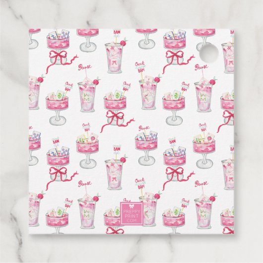 Wasserfarbe Hot Pink Mahjong Cocktails Geschenkanhänger (Rückseite)