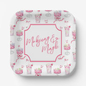 Wasserfarbe Hot Pink Mahjong Cocktails Pappteller (Vorderseite)