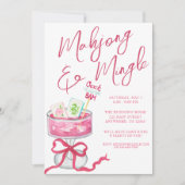 Wasserfarbe Hot Pink Mahjong Cocktails Party Einladung (Vorderseite)