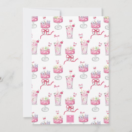 Wasserfarbe Hot Pink Mahjong Cocktails Party Einladung (Rückseite)