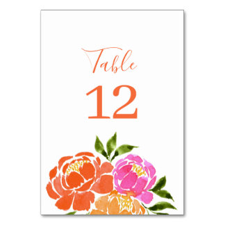 Wasserfarbe Hot Pink Orange Floral Tischnummer