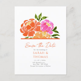 Wasserfarbe Hot Pink Orange Save the Date Postkarte
