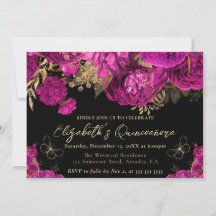 Wasserfarbe Hot Pink und Gold Blume Quinceanera