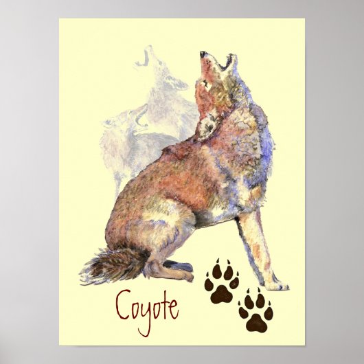 Wasserfarbe Howling Coyote Poster (Vorne)