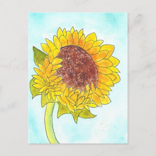 Wasserfarbe Hübsch Gelbe Sonnenblume Postkarte (Vorderseite)