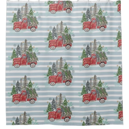 Wasserfarbe Hübsche Weihnachtsfahrten Streifen Tre Duschvorhang (Vorderseite)