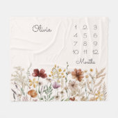 Wasserfarbe Hübsche Wildblume Meilenstein Baby Fleecedecke (Vorderseite (Horizontal))