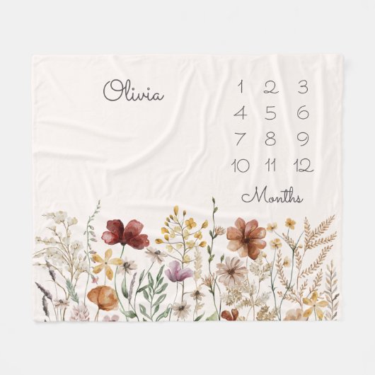 Wasserfarbe Hübsche Wildblume Meilenstein Baby Fleecedecke (Vorderseite (Horizontal))