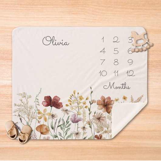 Wasserfarbe Hübsche Wildblume Meilenstein Baby Sherpadecke