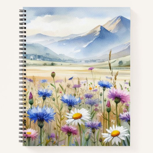 WASSERFARBE HÜBSCHE WILDBLUME MIT BERGEN NOTIZBLOCK (Vorderseite)