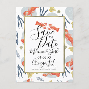 Wasserfarbe-Hummer-Floral-Save-the-Date  Postkarte