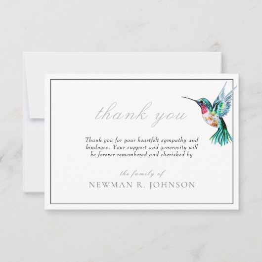 Wasserfarbe Hummingbird Beerdigung Gedenkstein Vie Dankeskarte (Vorderseite)