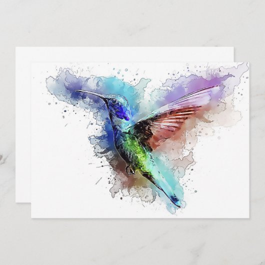 Wasserfarbe Hummingbird Einladung (Vorne/Hinten)