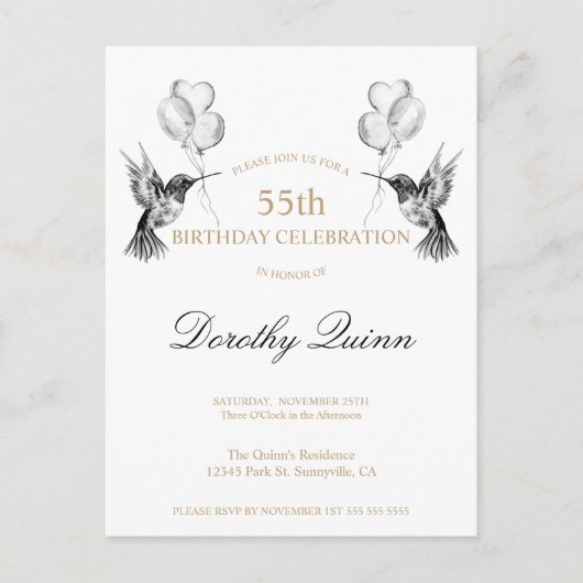 Wasserfarbe Hummingbird Luftballon Einladung zum G Postkarte (Vorderseite)