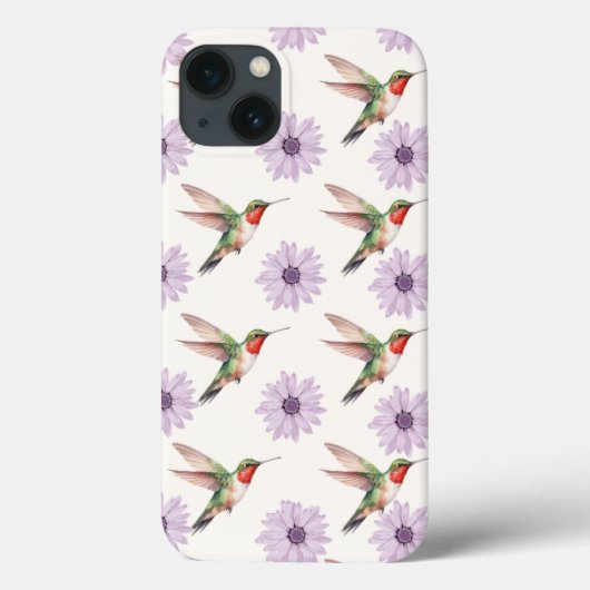 Wasserfarbe Hummingbird und Lila Daisy-Muster Case-Mate iPhone Hülle (Rückseite)