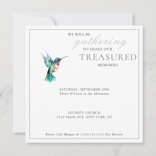 Wasserfarbe Hummingvogel Feier des Lebens Einladung (Rückseite)