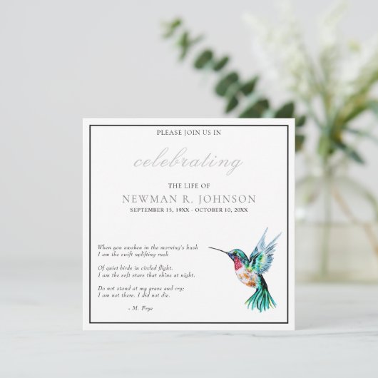 Wasserfarbe Hummingvogel Feier des Lebens Einladung (Stehend Vorderseite)