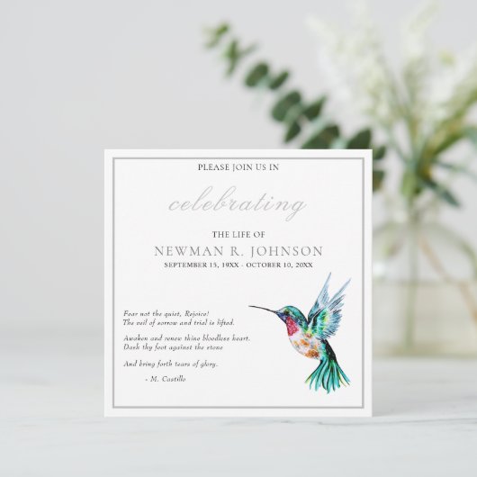Wasserfarbe Hummingvogel Feier des Lebens Einladung (Stehend Vorderseite)